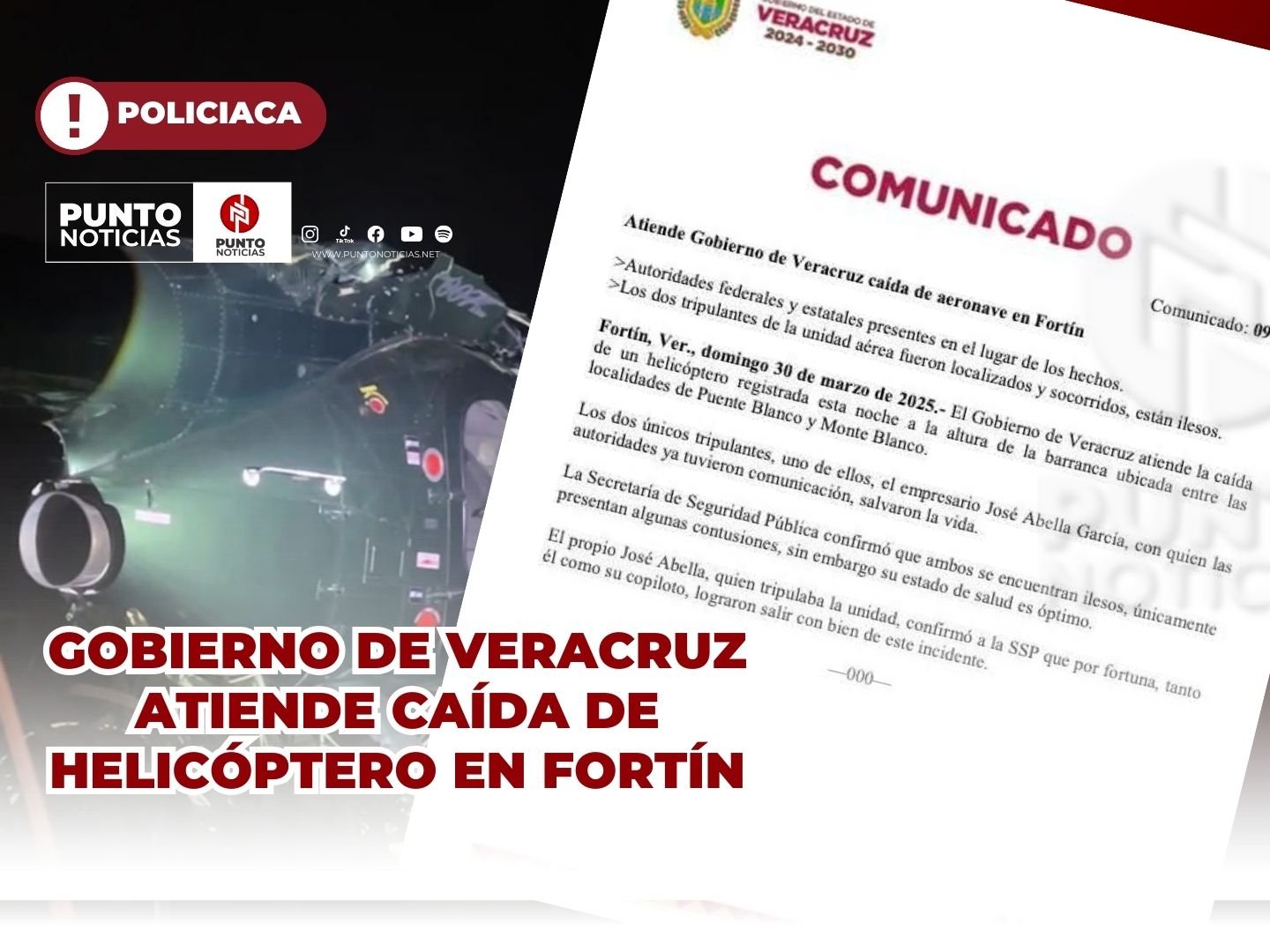 Gobierno de Veracruz atiende caída de helicóptero en Fortín