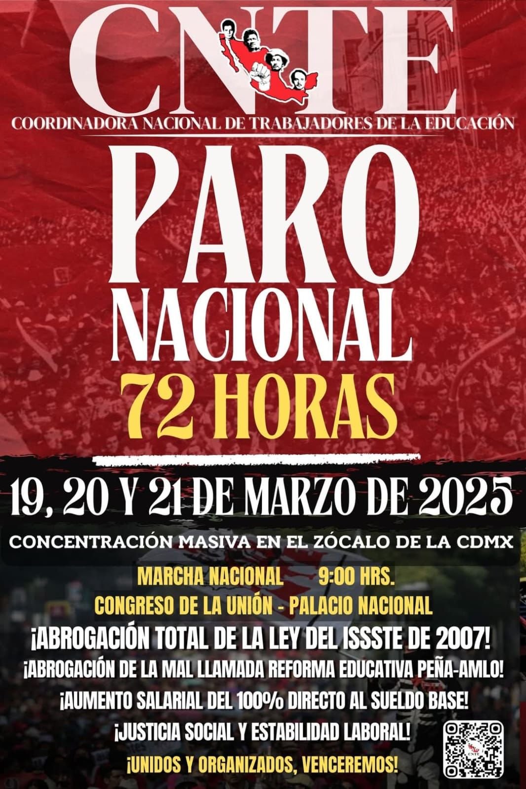 Convoca CNTE a paro nacional de 72 horas los días 19, 20 y 21 de marzo