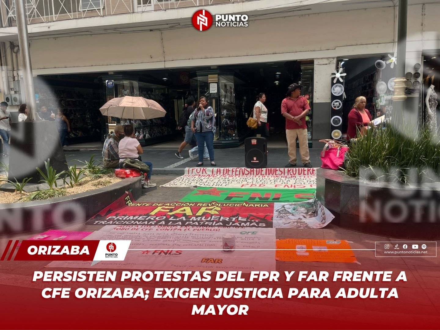 Persisten protestas del FPR y FAR frente a CFE Orizaba; exigen justicia para adulta mayor