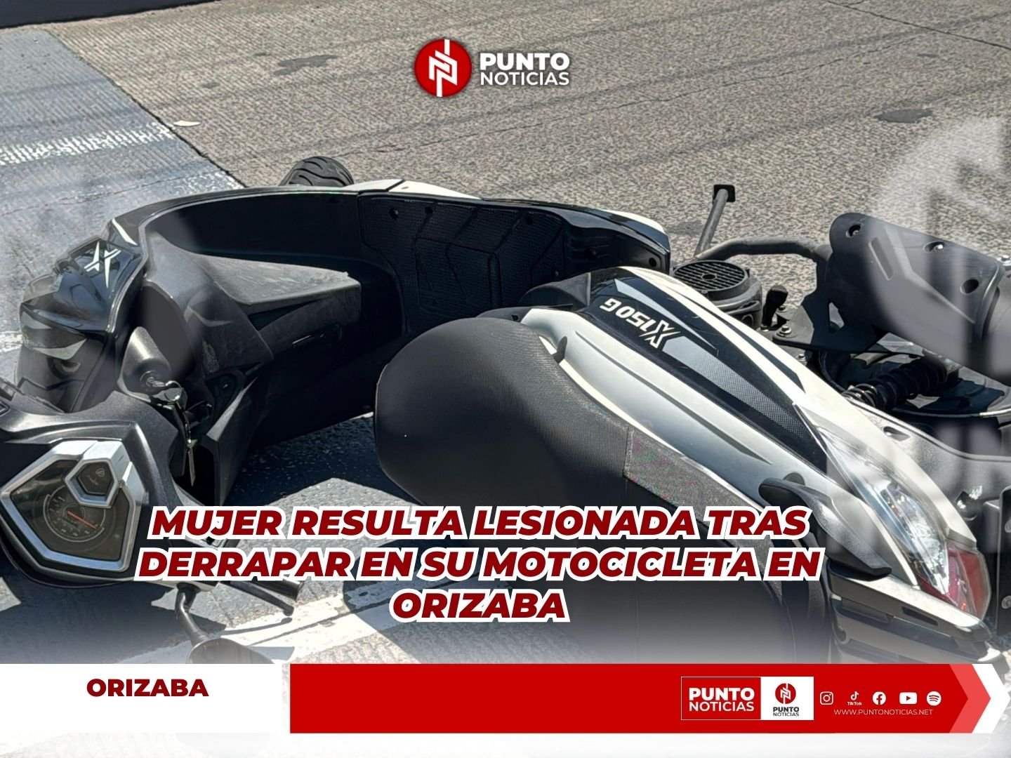 MUJER RESULTA LESIONADA TRAS DERRAPAR EN SU MOTOCICLETA EN ORIZABA