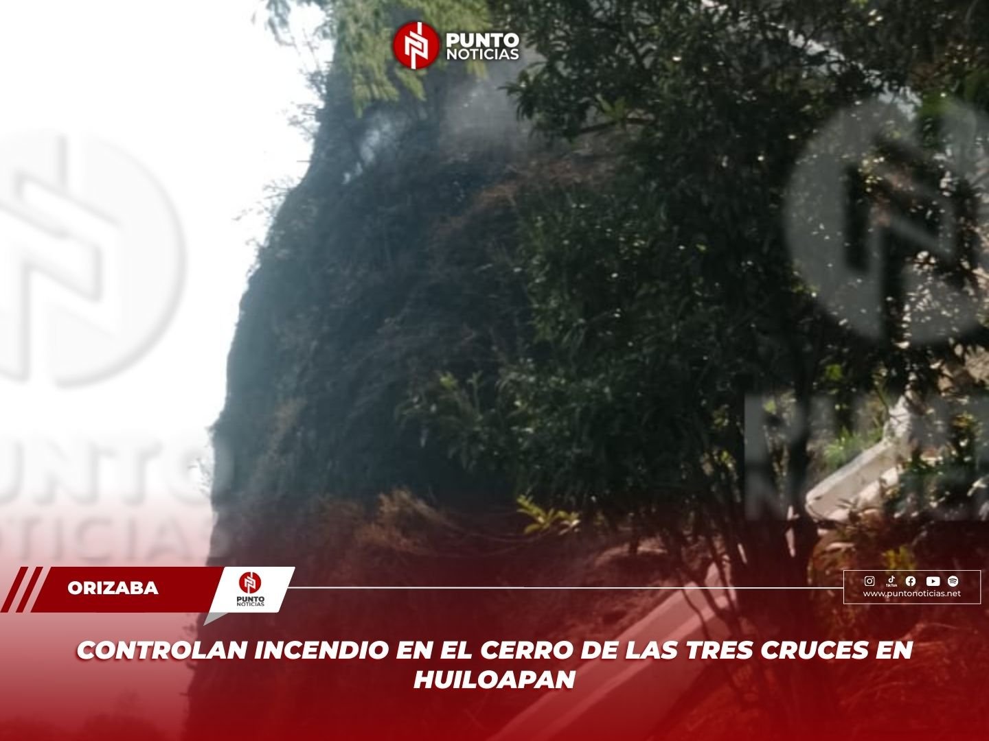 Controlan incendio en el Cerro de las Tres Cruces en Huiloapan