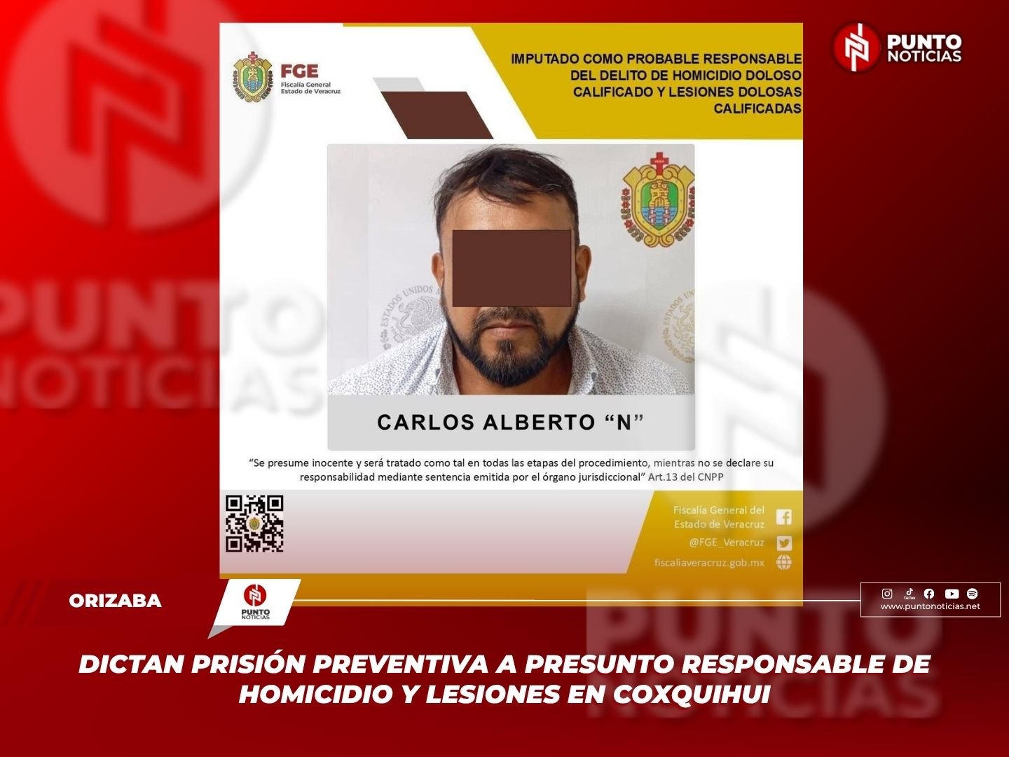 Dictan prisión preventiva a presunto responsable de homicidio y lesiones en Coxquihui