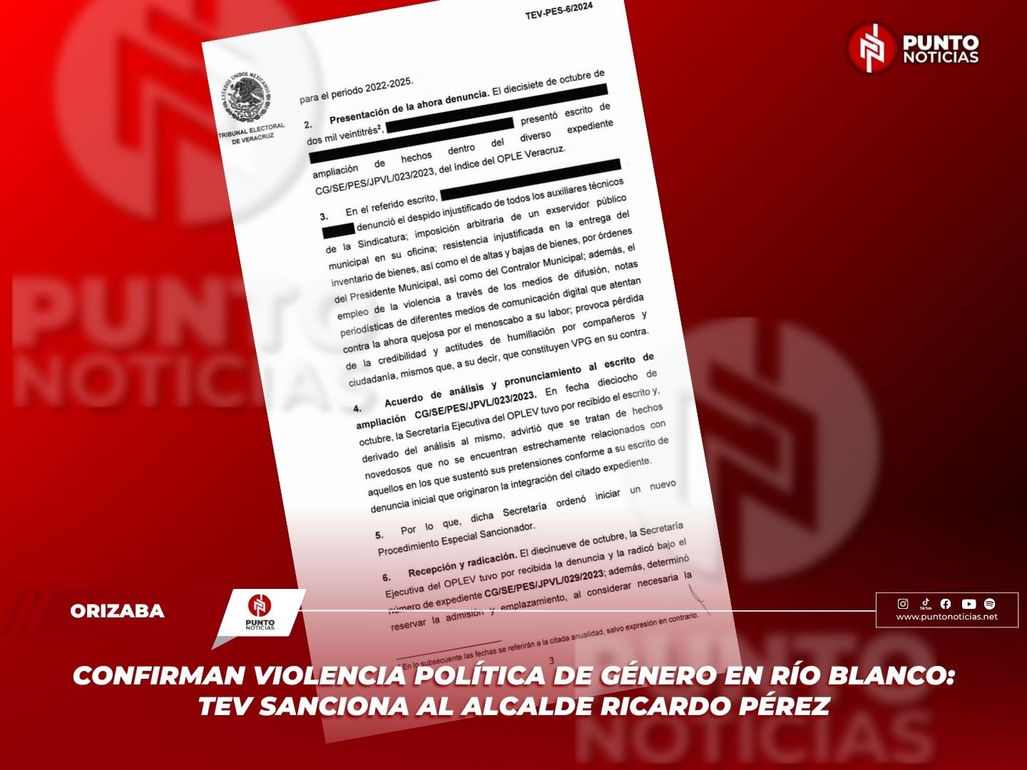 Confirman violencia política de género en Río Blanco: TEV sanciona al alcalde Ricardo Pérez