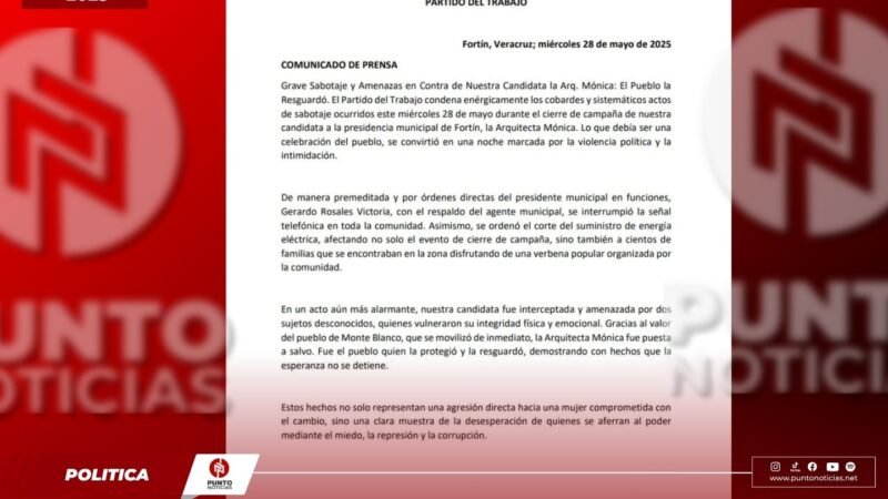 Sabotaje y amenazas marcan cierre de campaña de la candidata del PT en Fortín