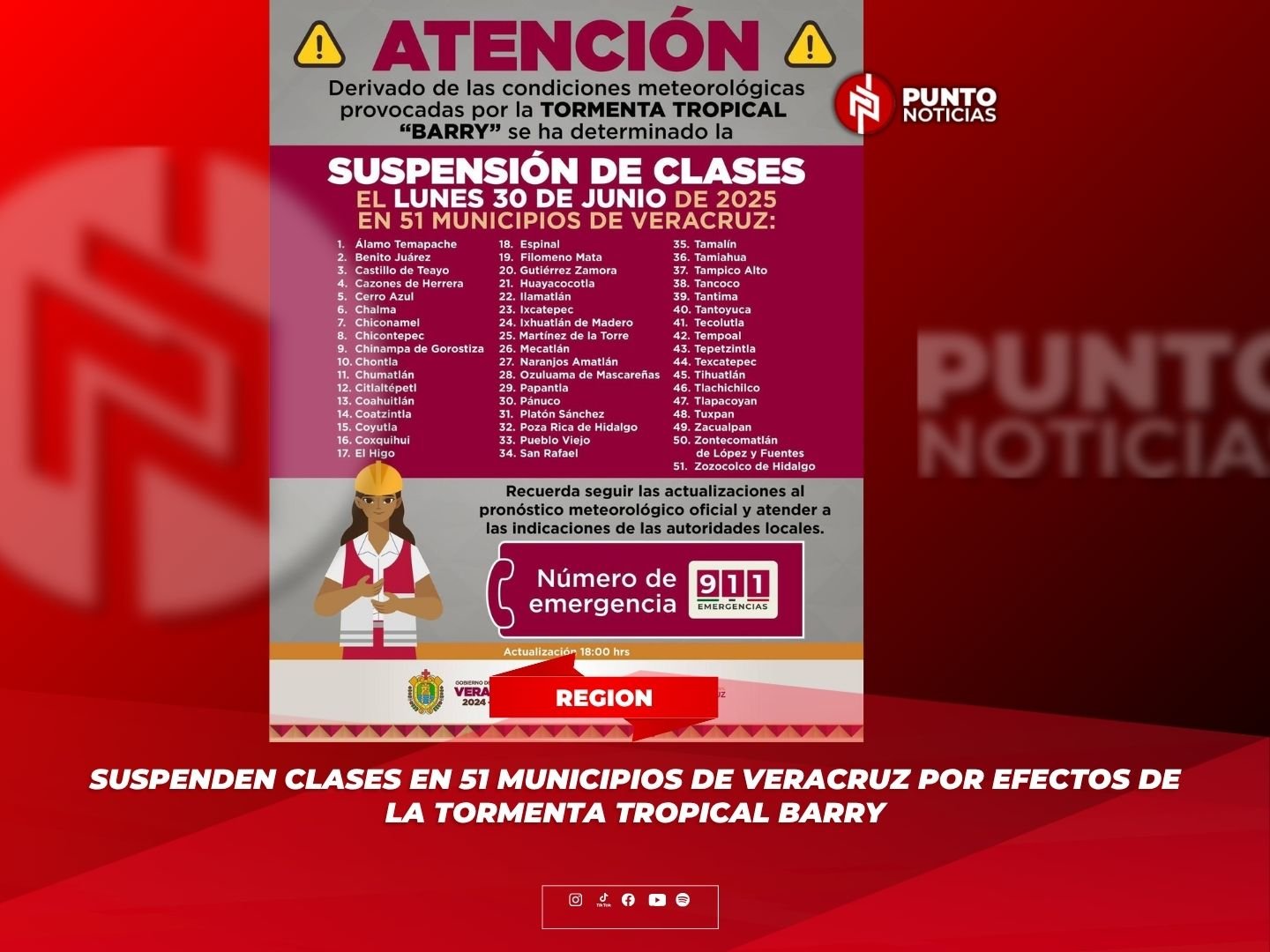 Suspenden clases en 51 municipios de Veracruz por efectos de la Tormenta Tropical Barry
