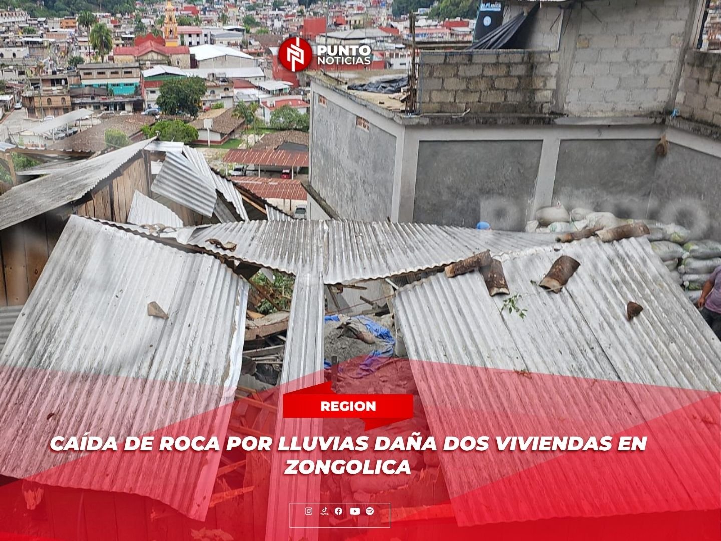 Caída de roca por lluvias daña dos viviendas en Zongolica