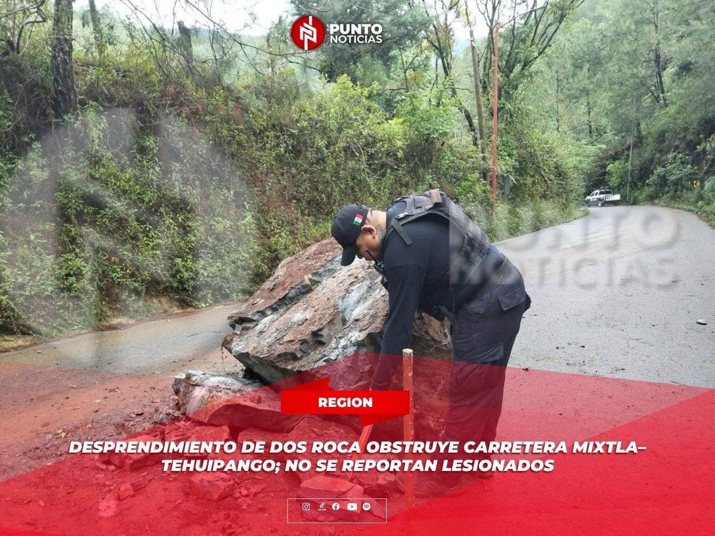 Desprendimiento de Dos Roca Obstruye Carretera Mixtla–Tehuipango; No Se Reportan Lesionados
