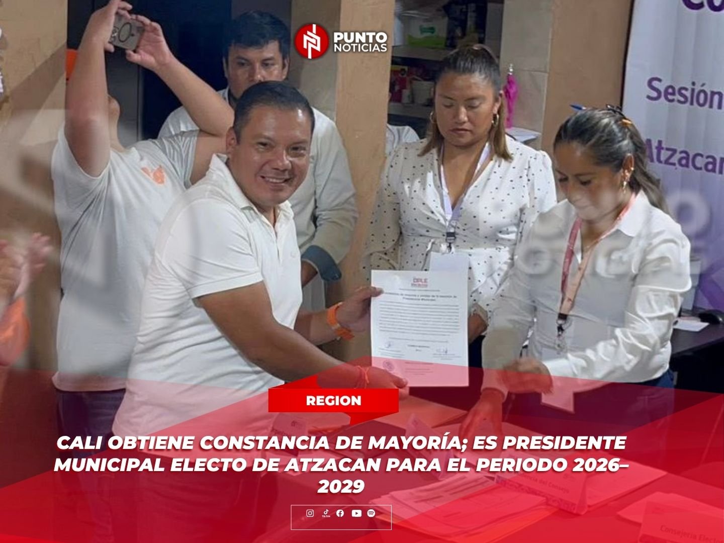 Cali obtiene constancia de mayoría; es presidente municipal electo de Atzacan para el periodo 2026–2029