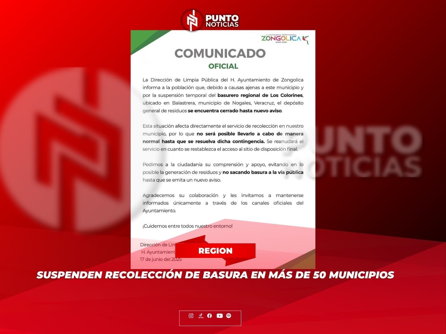 Suspenden recolección de basura en más de 50 municipios