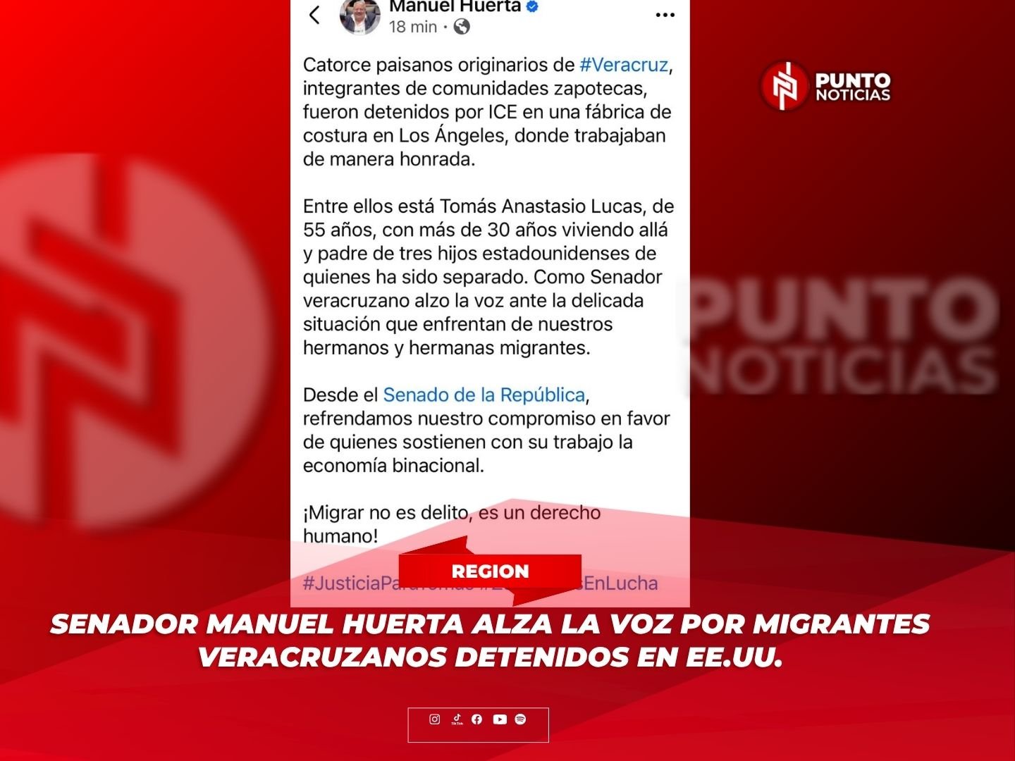 Senador Manuel Huerta alza la voz por migrantes veracruzanos detenidos en EE.UU.