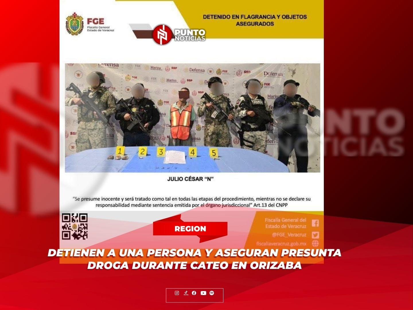 Detienen a una persona y aseguran presunta droga durante cateo en Orizaba