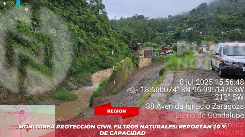 Monitorea Protección Civil filtros naturales; reportan 20 % de capacidad