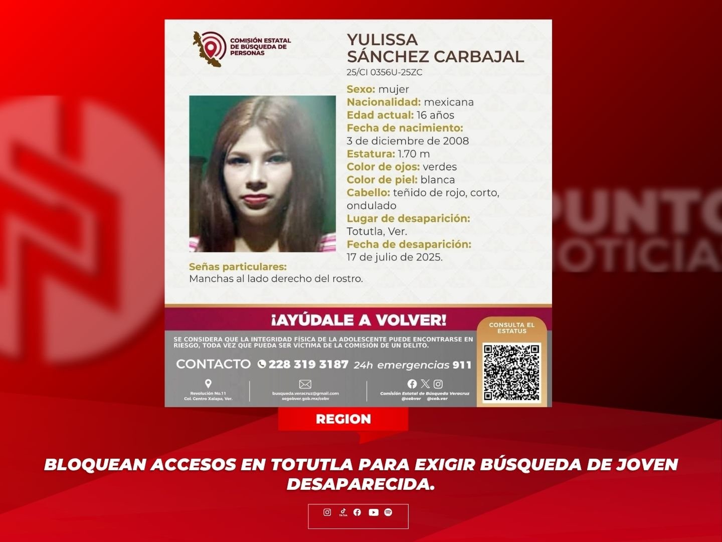 Bloquean accesos en Totutla para exigir búsqueda de joven desaparecida.