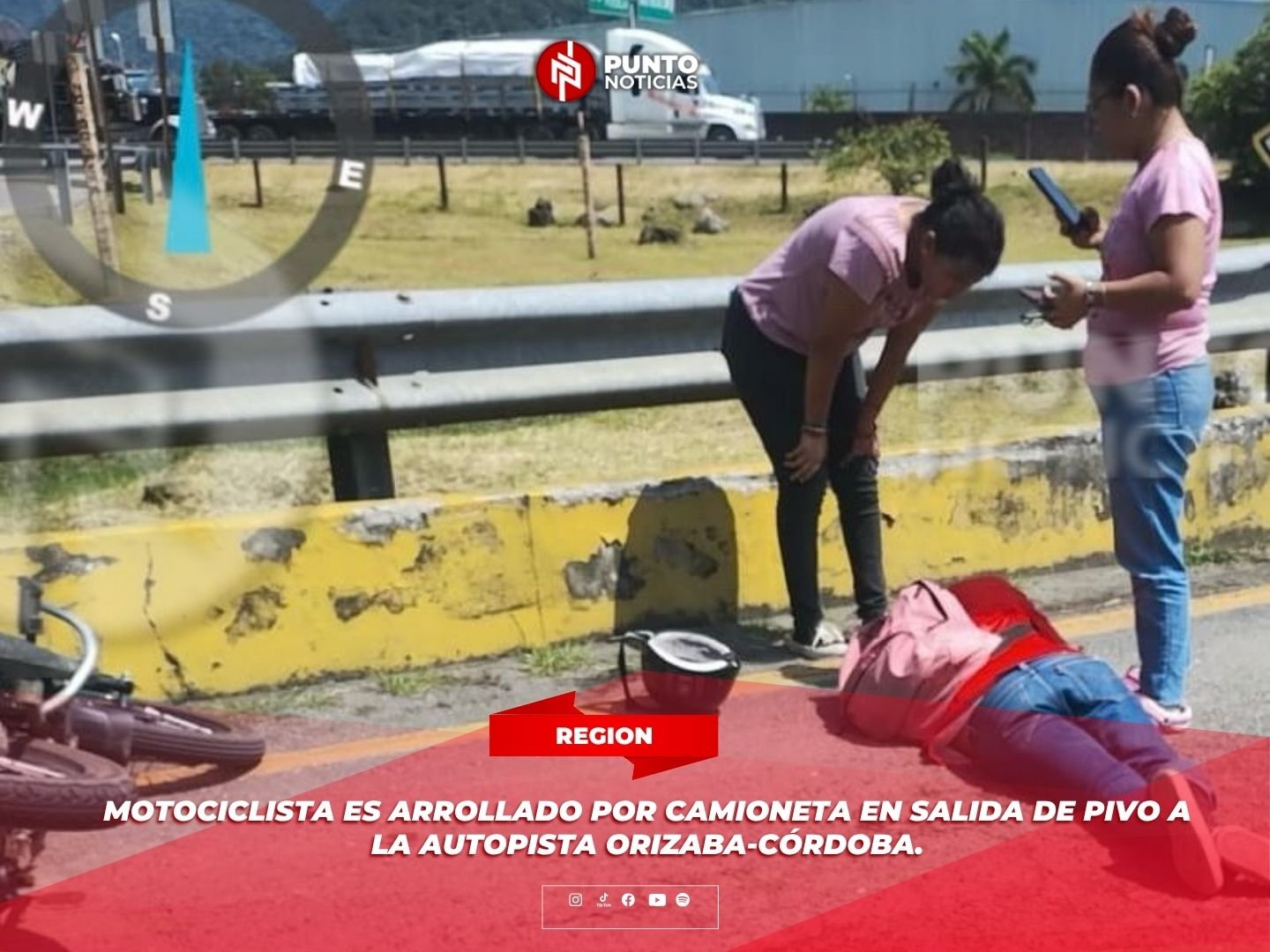 Motociclista es arrollado por camioneta en salida de PIVO a la autopista Orizaba-Córdoba.