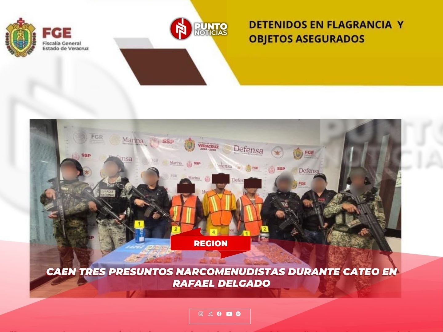 Caen tres presuntos narcomenudistas durante cateo en Rafael Delgado