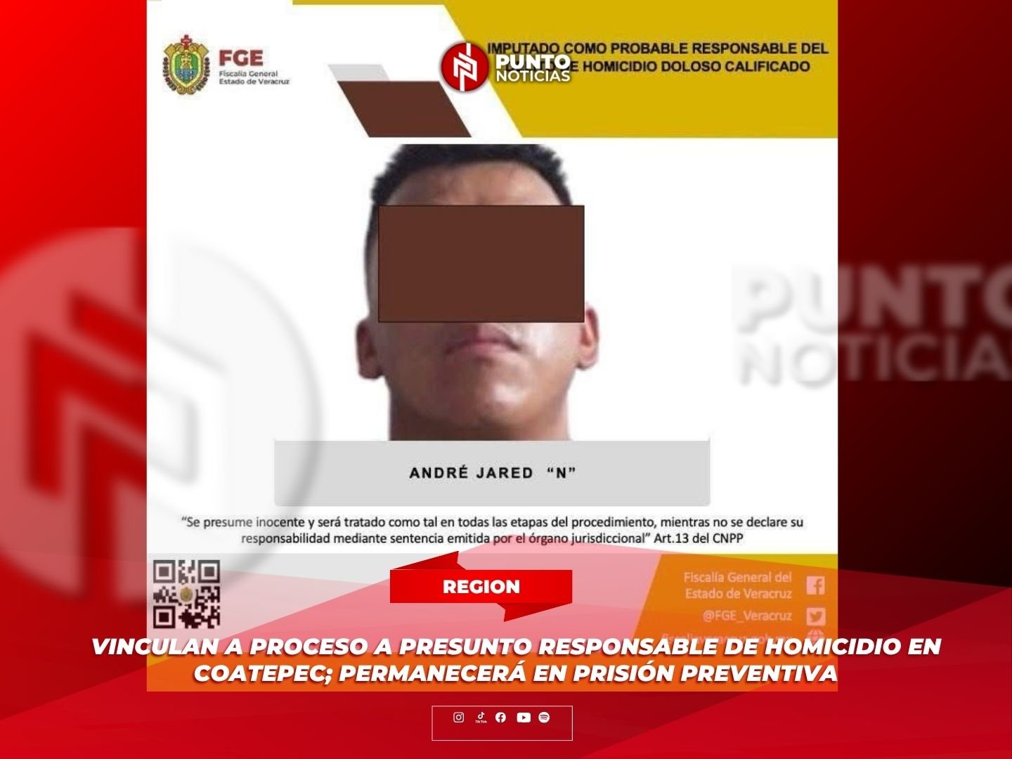 Vinculan a proceso a presunto responsable de homicidio en Coatepec; permanecerá en prisión preventiva