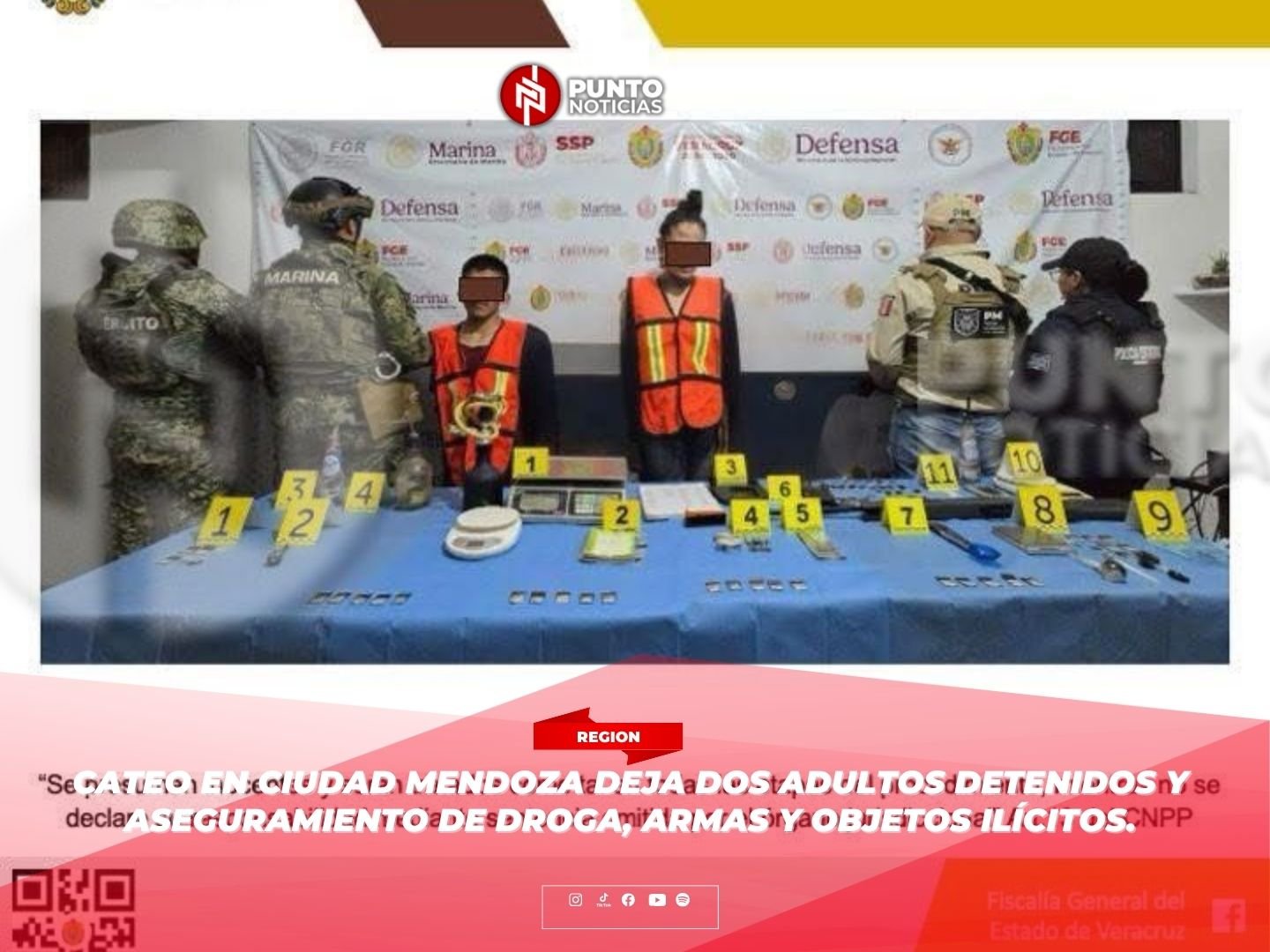Cateo en Ciudad Mendoza deja dos adultos detenidos y aseguramiento de droga, armas y objetos ilícitos.