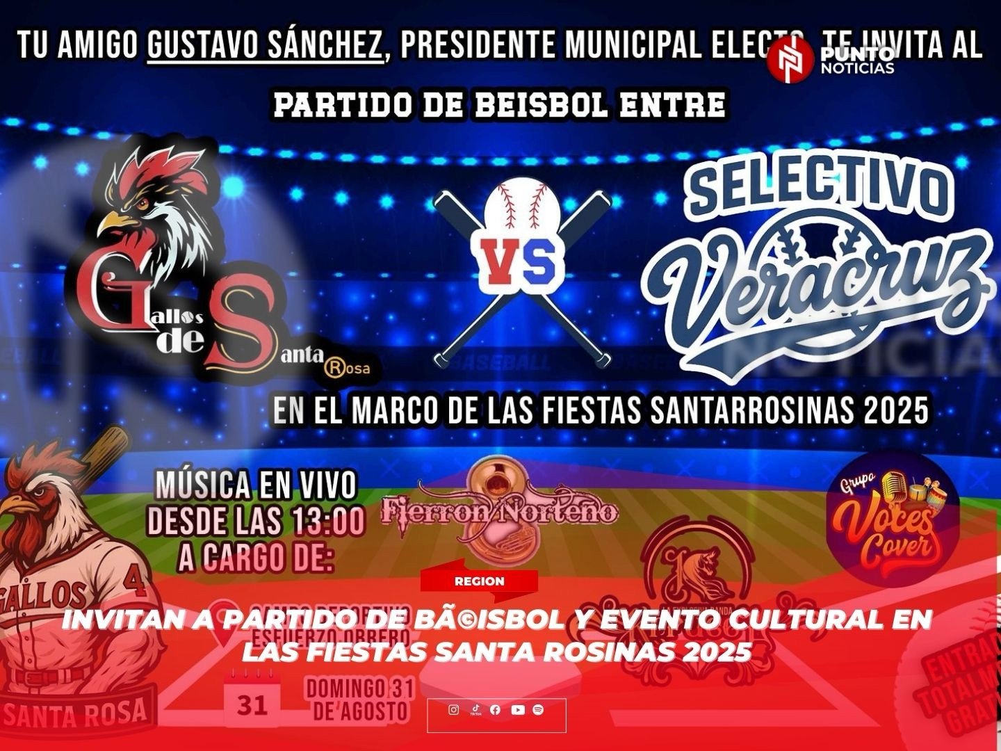 Invitan a partido de béisbol y evento cultural en las Fiestas Santa Rosinas 2025