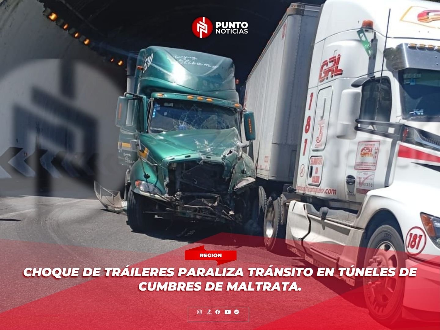 Choque de tráileres paraliza tránsito en túneles de Cumbres de Maltrata.