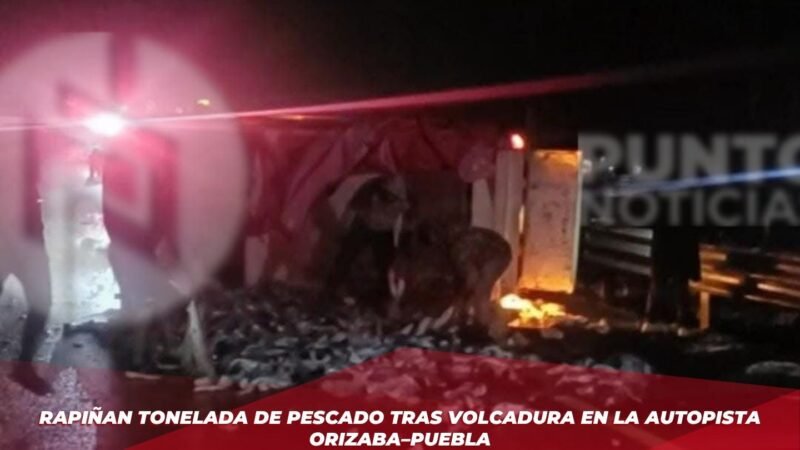 Rapiñan tonelada de pescado tras volcadura en la autopista Orizaba–Puebla