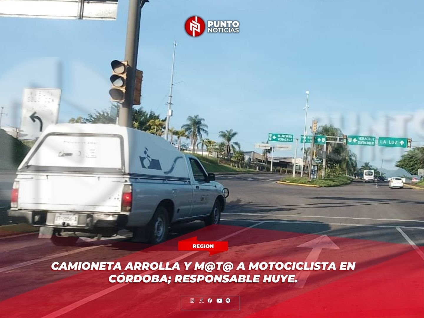 Camioneta arrolla y m@t@ a motociclista en Córdoba; responsable huye.