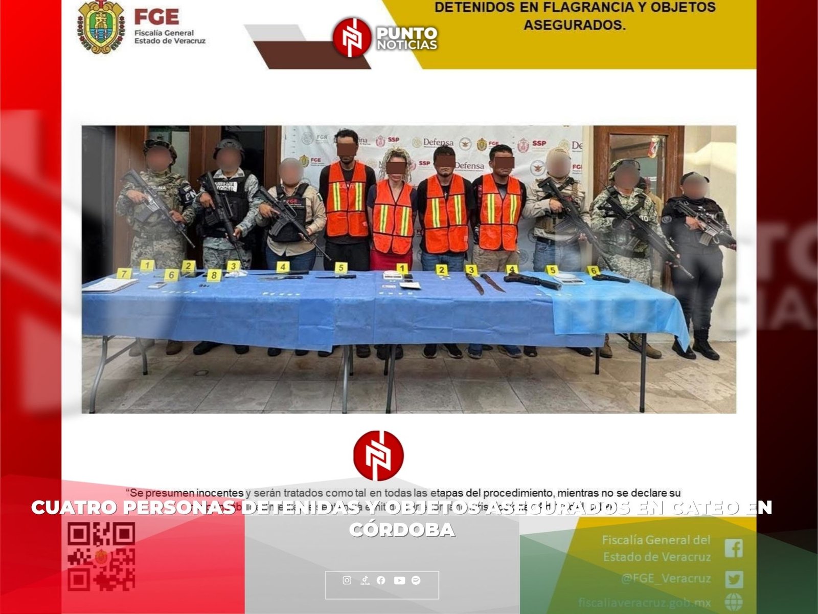 Cuatro personas detenidas y objetos asegurados en cateo en Córdoba