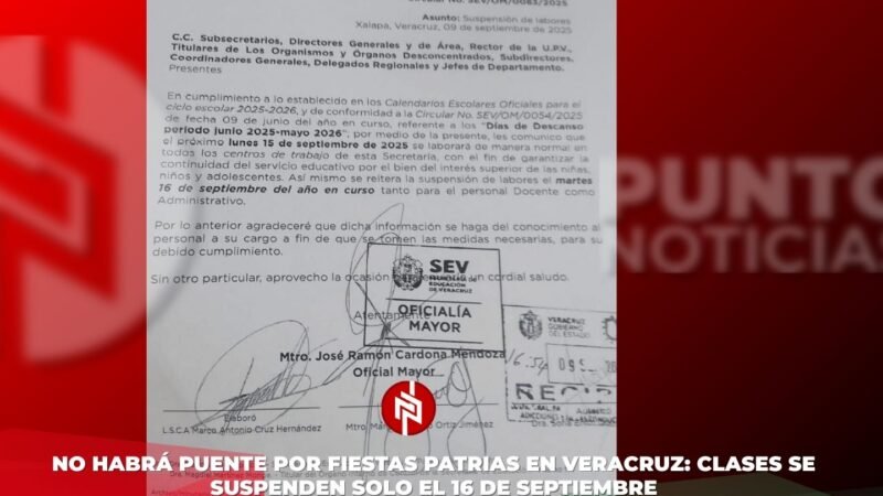 No habrá puente por Fiestas Patrias en Veracruz: clases se suspenden solo el 16 de septiembre