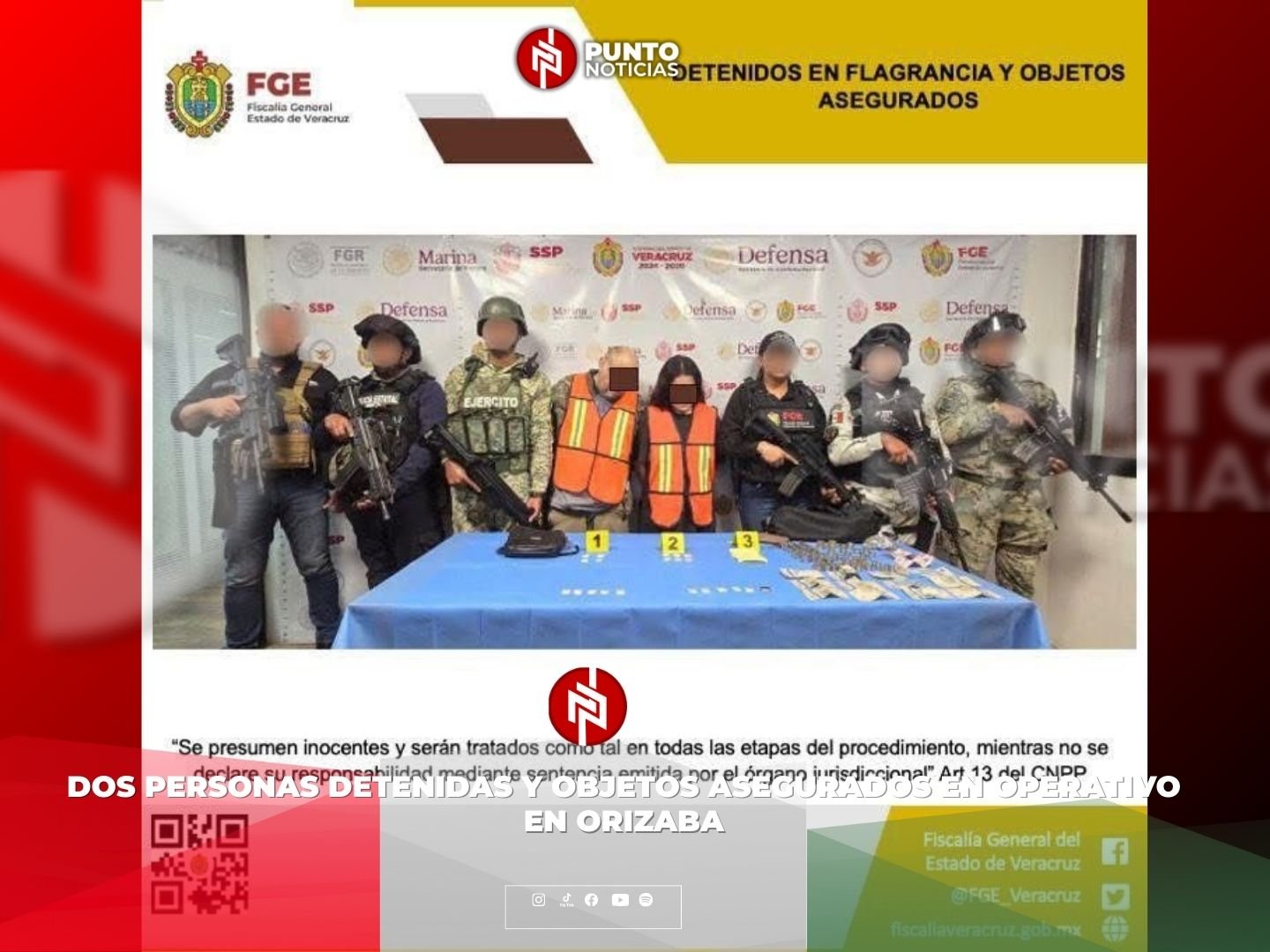 Dos personas detenidas y objetos asegurados en operativo en Orizaba