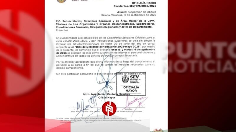 SEV confirma suspensión de labores el 15 y 16 de septiembre