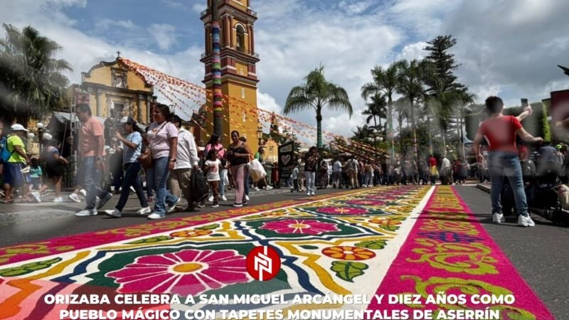 Orizaba celebra a San Miguel Arcángel y Diez años como Pueblo Mágico con tapetes monumentales de aserrín