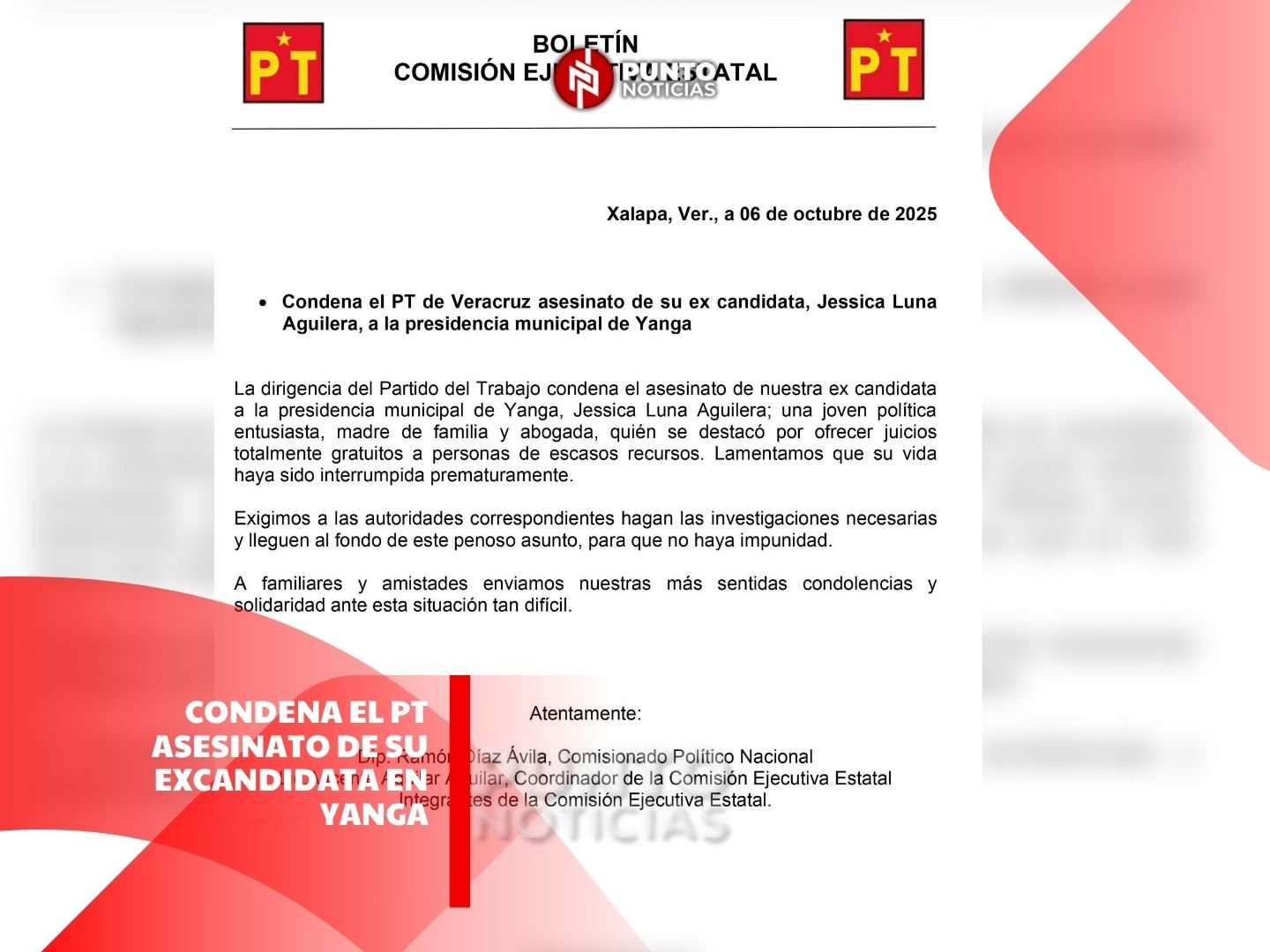 Condena el PT asesinato de su excandidata en Yanga