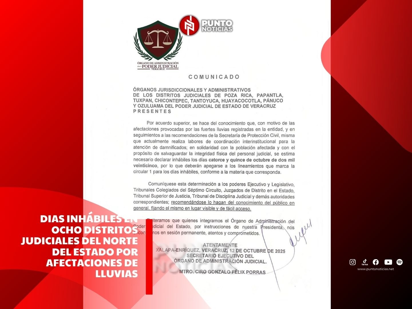 Dias inhábiles en ocho Distritos Judiciales del norte del estado por afectaciones de lluvias