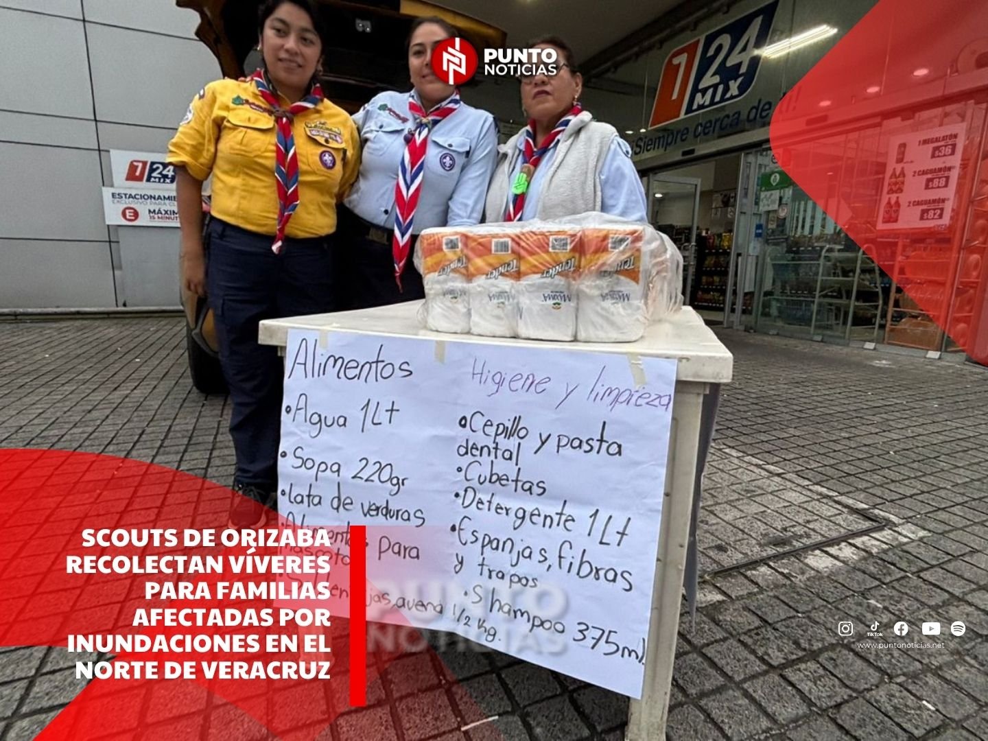 Scouts de Orizaba recolectan víveres para familias afectadas por inundaciones en el norte de Veracruz