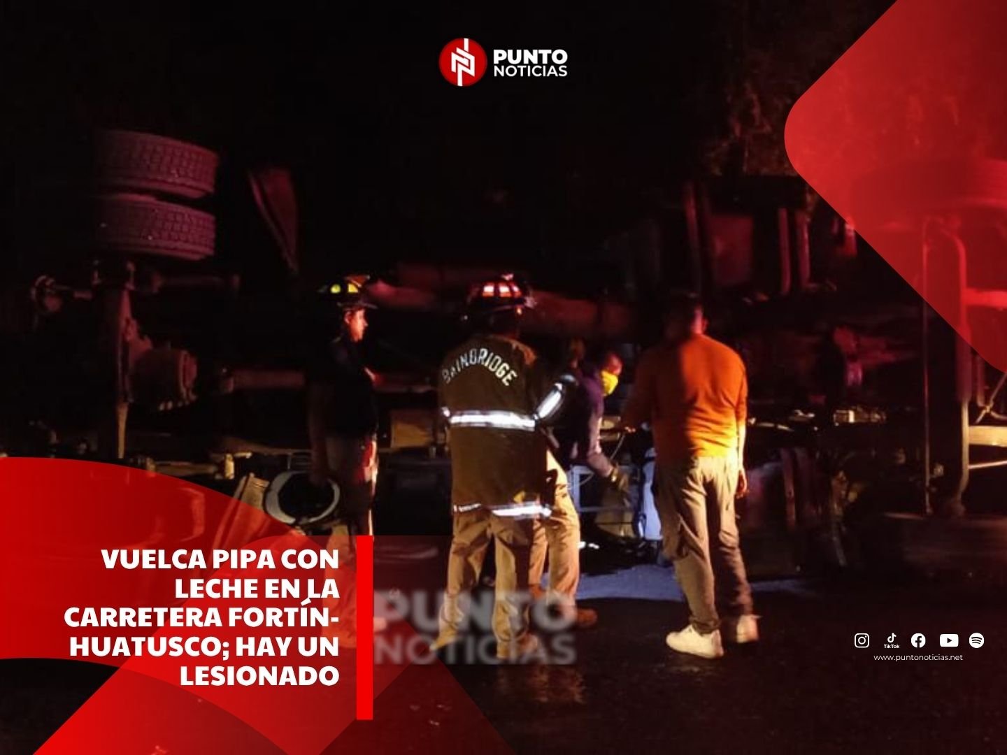 Vuelca pipa con leche en la carretera Fortín-Huatusco; hay un lesionado