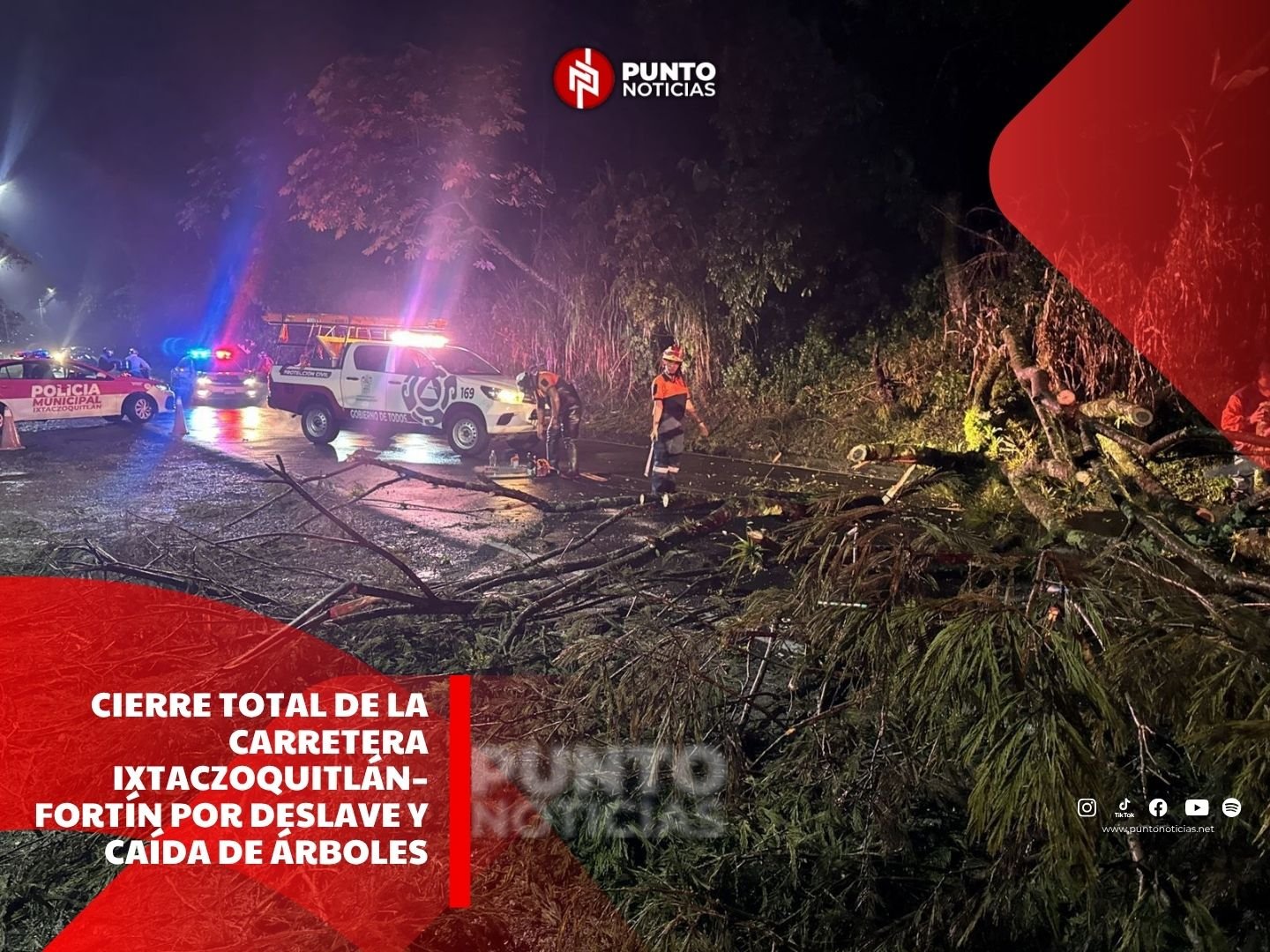 Cierre total de la carretera Ixtaczoquitlán–Fortín por deslave y caída de árboles